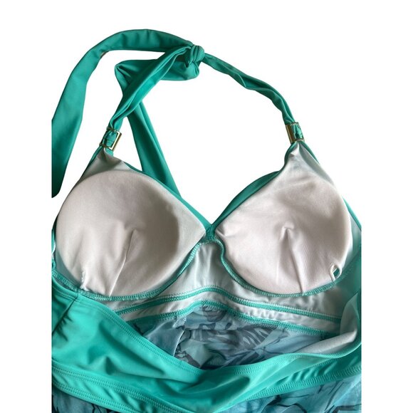 Womens Halter Neck Turquoise Butterfly Print  2 Pc Swimsuit Dress, Size XXL - Picture 15 of 16